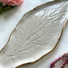 Load image into Gallery viewer, Leaf stoneware platter with gold
