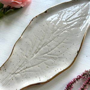 Leaf stoneware platter with gold