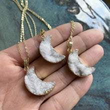 Load image into Gallery viewer, Moon Magic Druzy Gold dipped necklace
