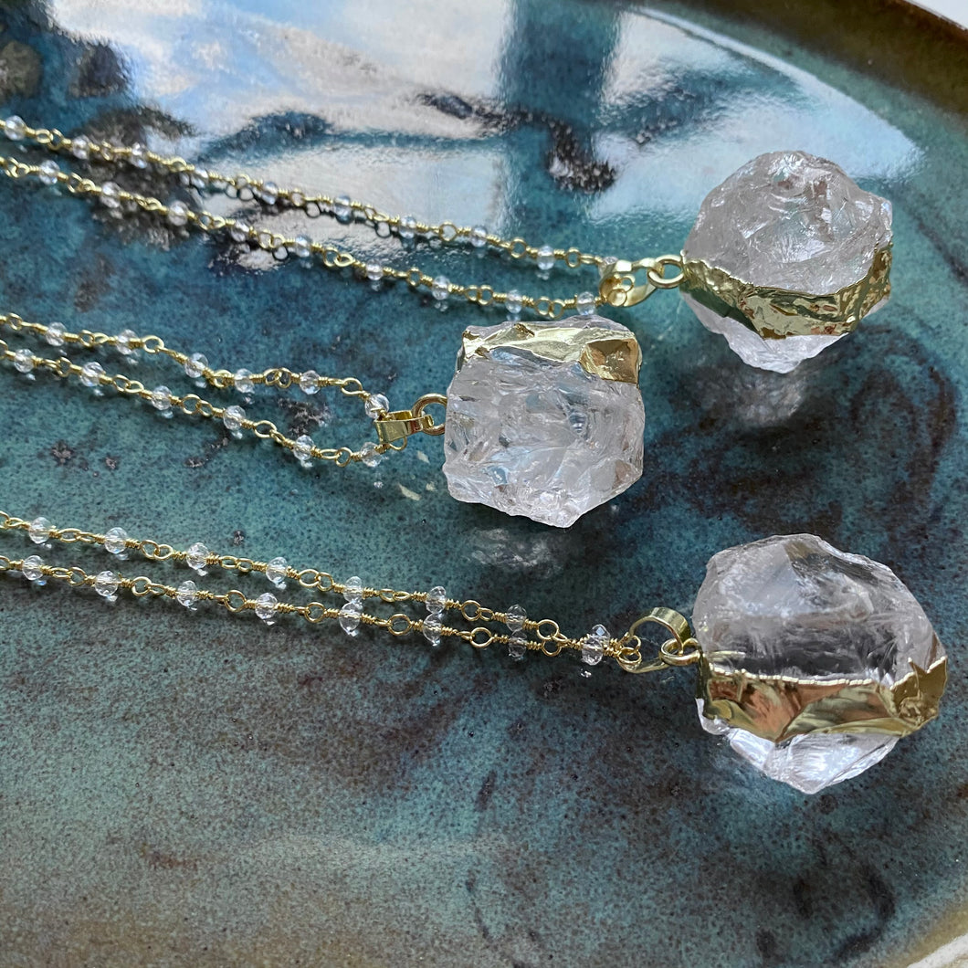 Natural Quartz Crystal 18K Necklace