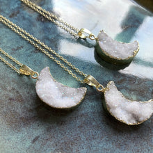 Load image into Gallery viewer, Moon Magic Druzy Gold dipped necklace